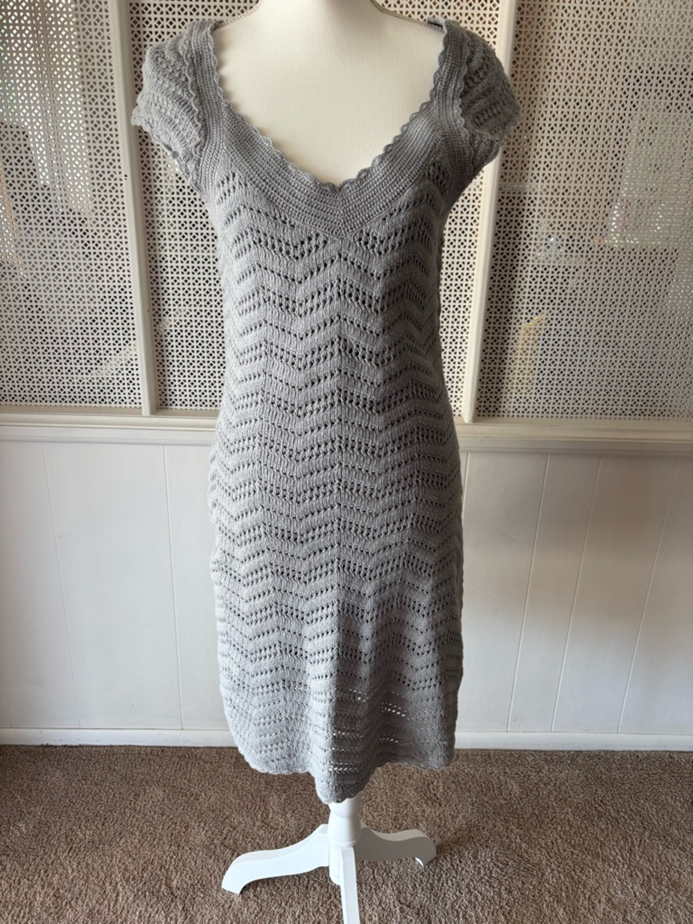 Athleta Gray Crochet V-Neck Dress